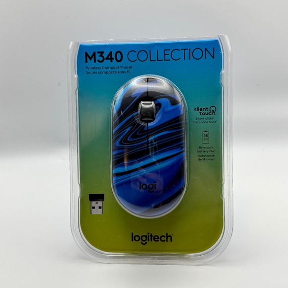 Logitech Wireless Mouse M340 Blue Galaxy Silent Clicks USB Receiver NEW OPEN BOX - Picture 2 of 9